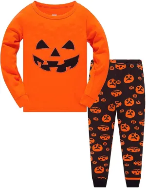 Toddler Boys Halloween Pumpkin Pajamas 100% Cotton Pjs for Boy Jammies Little Kids Sleepwear Clothes Sets Size 2-7T