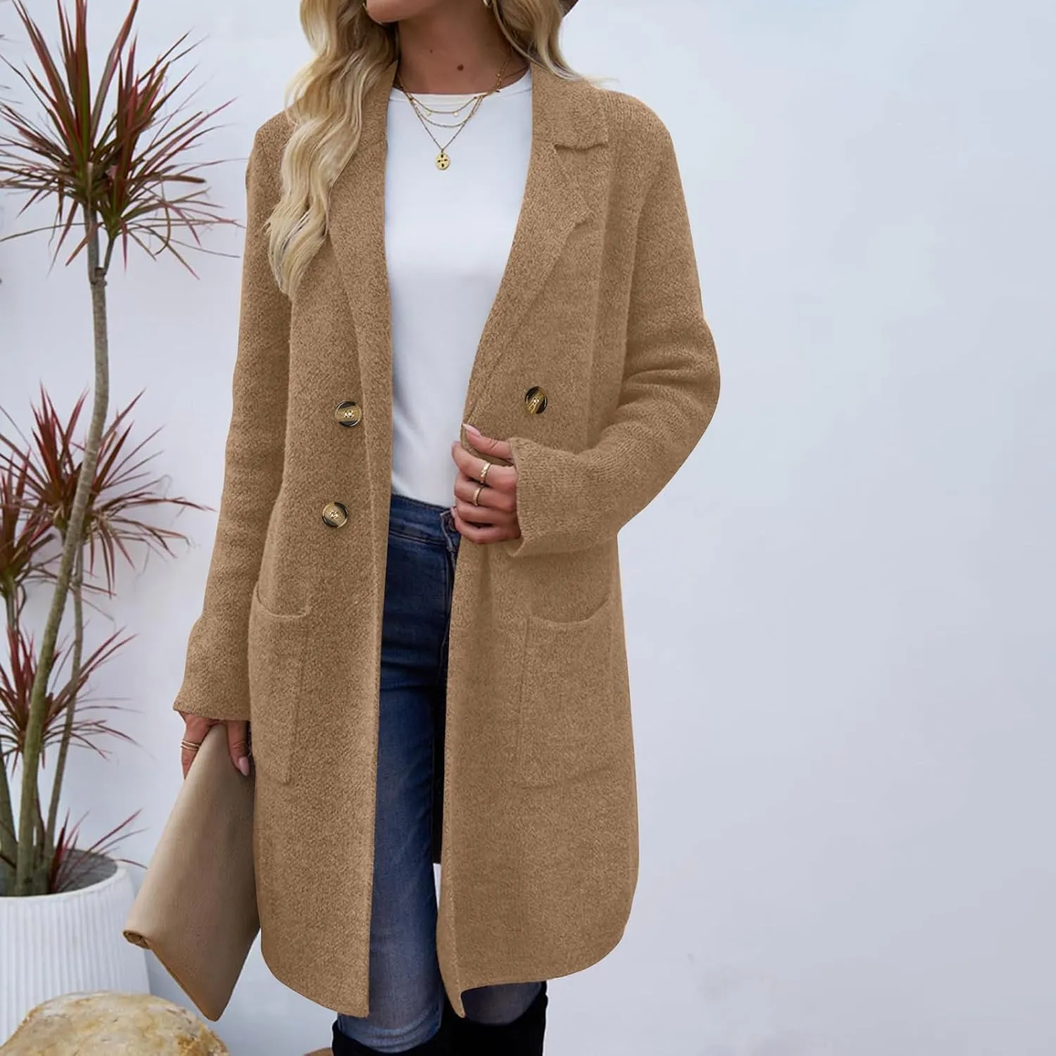 Trench Coat for Women 2024 Fall Winter Wool Coats Double Breasted Midi Peacoat Trench Coats Casual Coats for Trendy