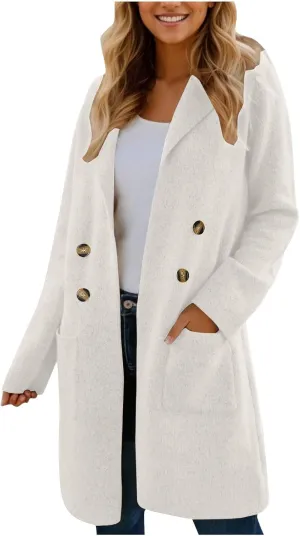 Trench Coat for Women 2024 Fall Winter Wool Coats Double Breasted Midi Peacoat Trench Coats Casual Coats for Trendy