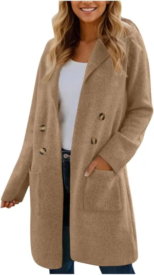 Trench Coat for Women 2024 Fall Winter Wool Coats Double Breasted Midi Peacoat Trench Coats Casual Coats for Trendy