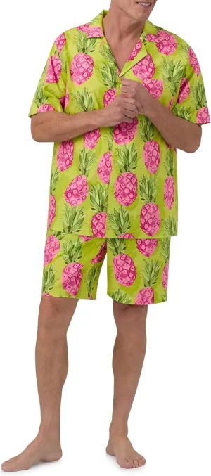 Trina Turk x BedHead Pajamas Mens, Lightweight Organic Cotton Short Sleeve Button Down Shorts Lounge Set