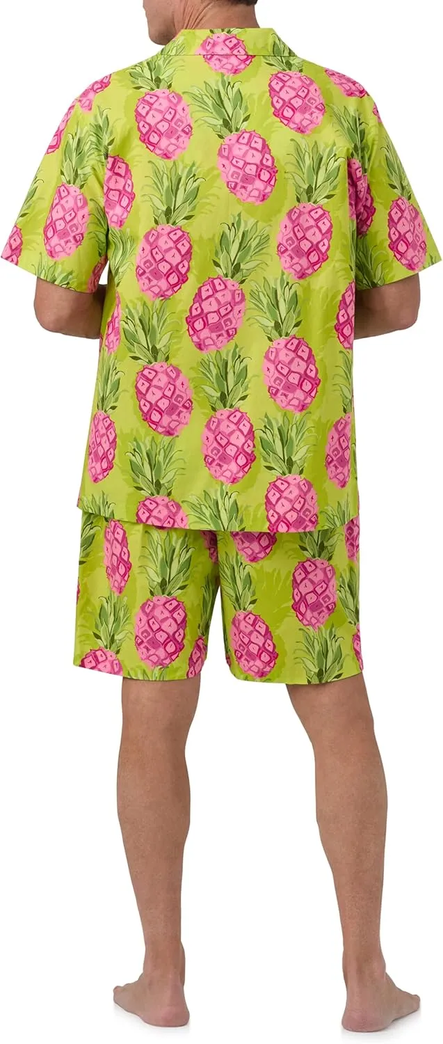 Trina Turk x BedHead Pajamas Mens, Lightweight Organic Cotton Short Sleeve Button Down Shorts Lounge Set