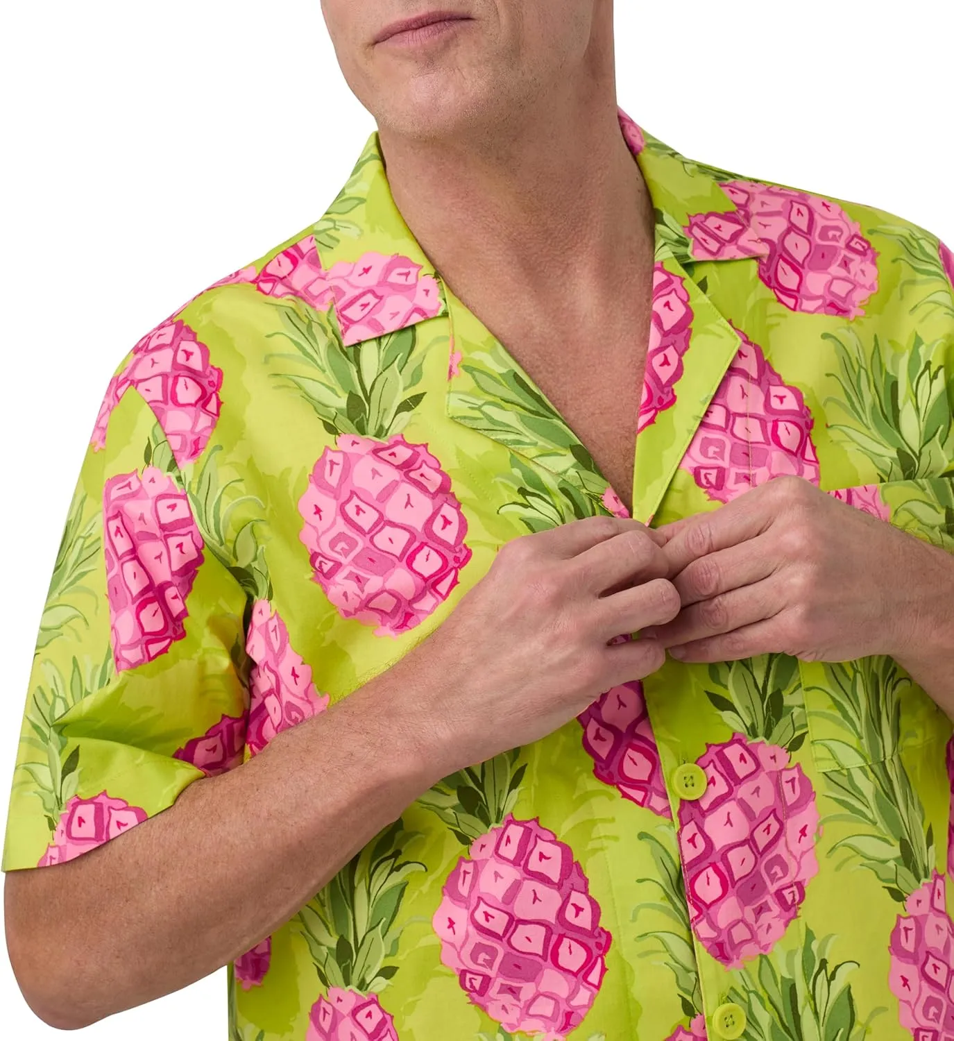 Trina Turk x BedHead Pajamas Mens, Lightweight Organic Cotton Short Sleeve Button Down Shorts Lounge Set