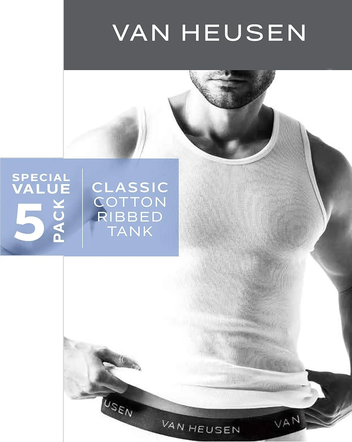 Van Heusen Mens Tank Top Undershirt - 5 Pack Soft Cotton A-Shirt Tank Tops - Breathable Sleeveless Shirts for Men (S-XL)