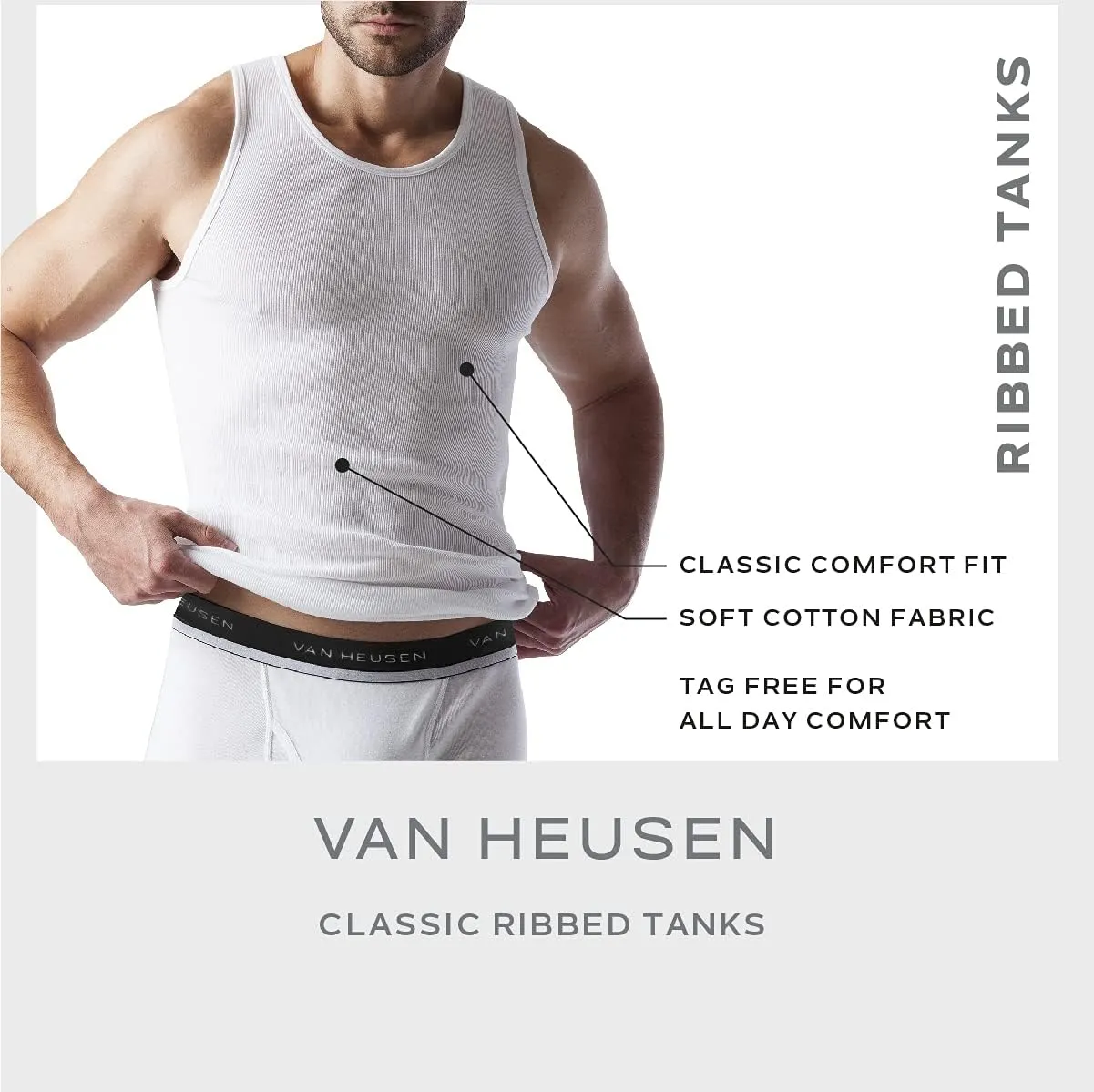 Van Heusen Mens Tank Top Undershirt - 5 Pack Soft Cotton A-Shirt Tank Tops - Breathable Sleeveless Shirts for Men (S-XL)