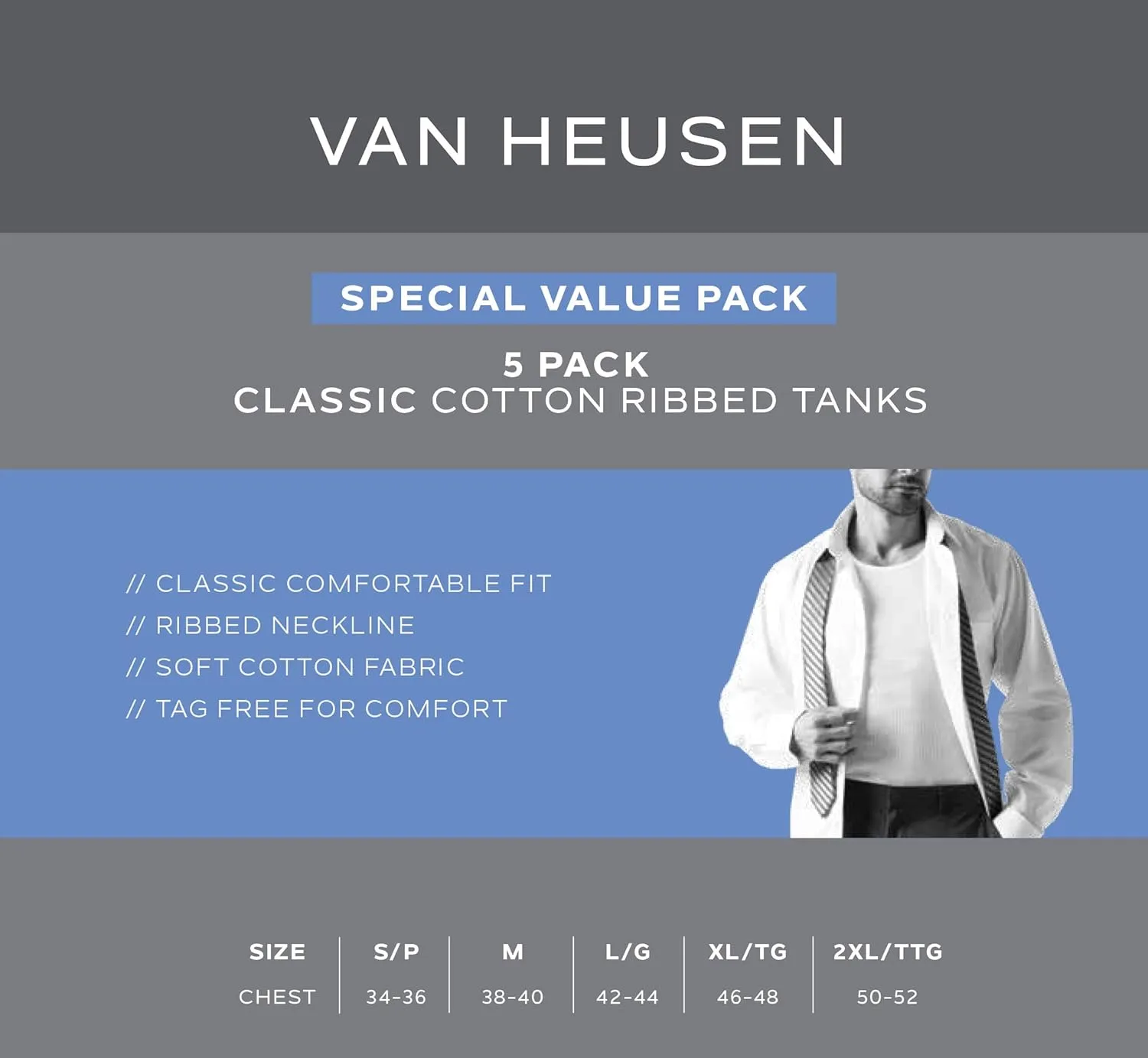 Van Heusen Mens Tank Top Undershirt - 5 Pack Soft Cotton A-Shirt Tank Tops - Breathable Sleeveless Shirts for Men (S-XL)