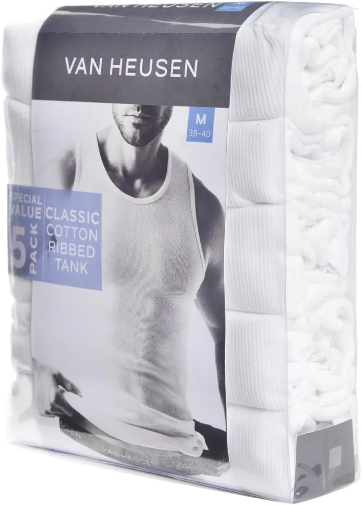 Van Heusen Mens Tank Top Undershirt - 5 Pack Soft Cotton A-Shirt Tank Tops - Breathable Sleeveless Shirts for Men (S-XL)