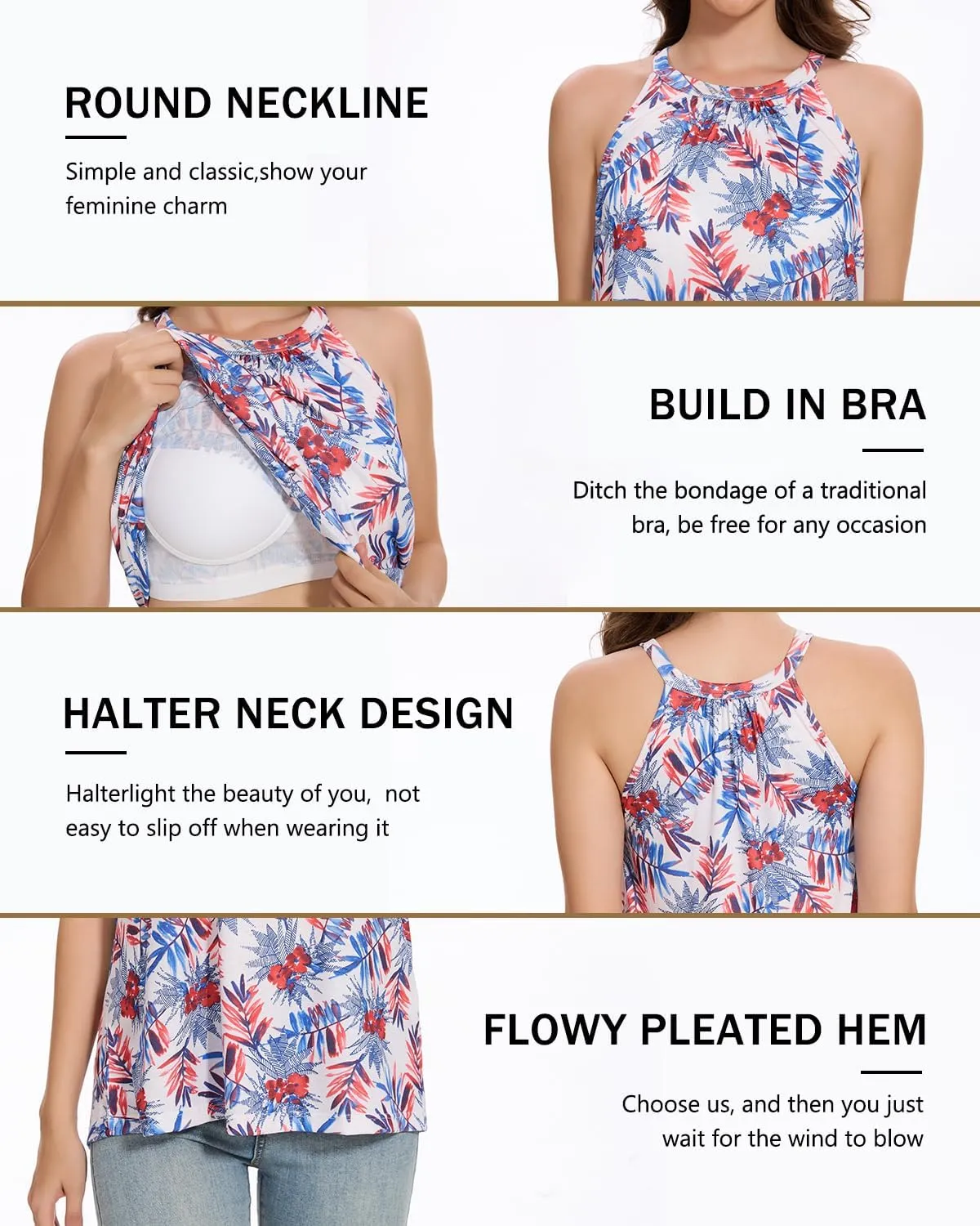 Vislivin Camisole for Women with Built in Bra Halter Neck Tanks Plead Loose Fit Cami