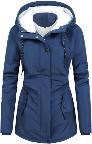 WANZZXCSL Jacket for Women 2024 Winter Casual Fashion Loose Solid Color Hat Plus Size Zipper Fleece Collar Pocket Jacket