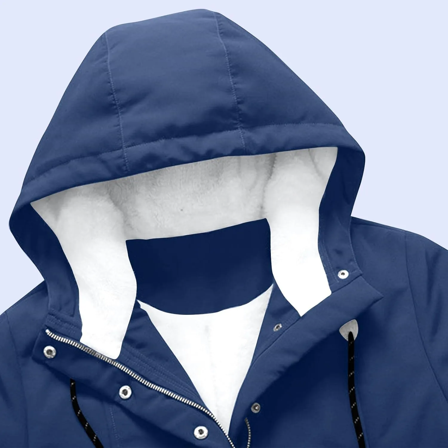 WANZZXCSL Jacket for Women 2024 Winter Casual Fashion Loose Solid Color Hat Plus Size Zipper Fleece Collar Pocket Jacket