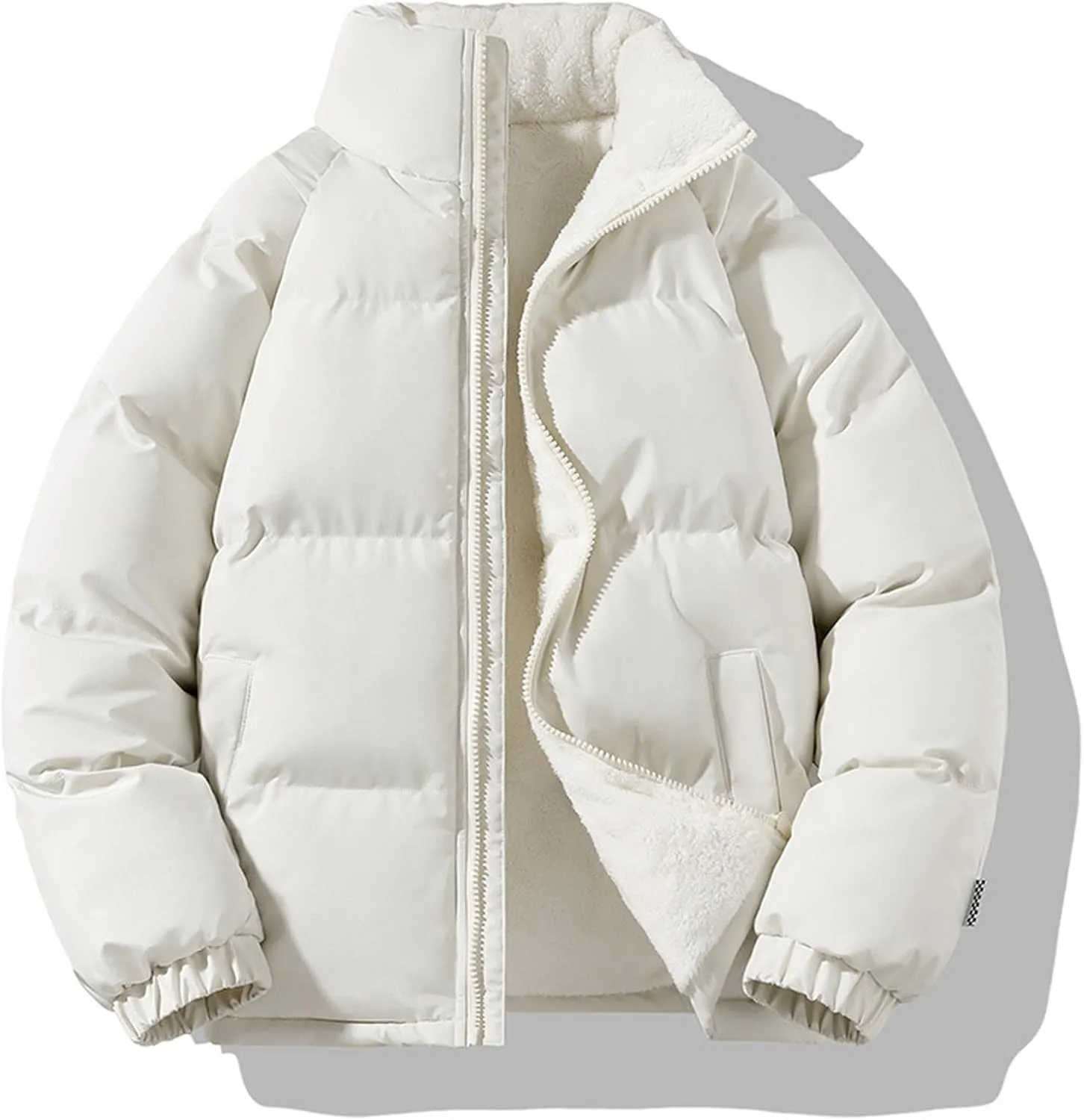 WENKOMG1 Down Jacket for Men Long Sleeve Winter Fall Lightweight Sherpa Lined Outerwear Zip Up Insulated Puffer Jacket