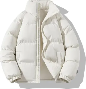 WENKOMG1 Down Jacket for Men Long Sleeve Winter Fall Lightweight Sherpa Lined Outerwear Zip Up Insulated Puffer Jacket