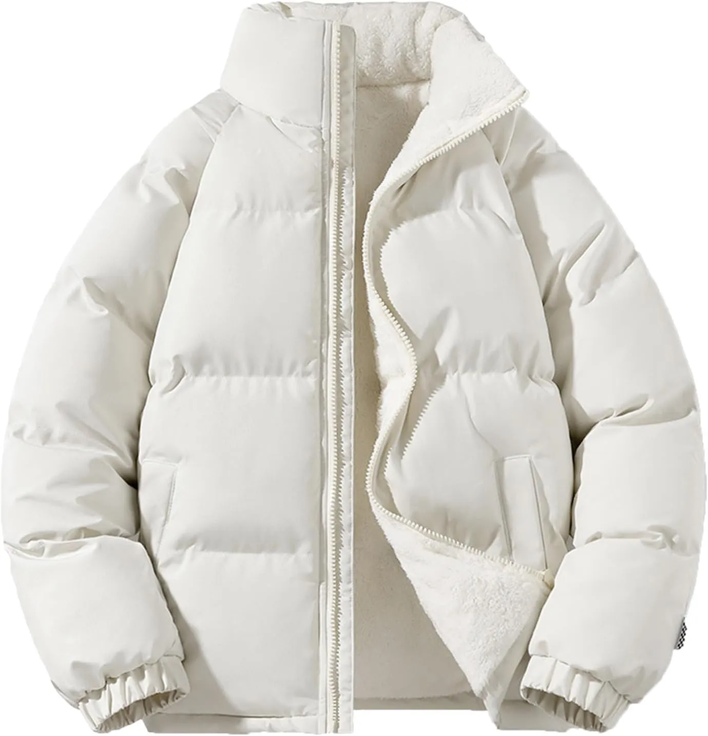 WENKOMG1 Down Jacket for Men Long Sleeve Winter Fall Lightweight Sherpa Lined Outerwear Zip Up Insulated Puffer Jacket