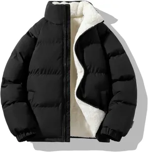 WENKOMG1 Down Jacket for Men Long Sleeve Winter Fall Lightweight Sherpa Lined Outerwear Zip Up Insulated Puffer Jacket