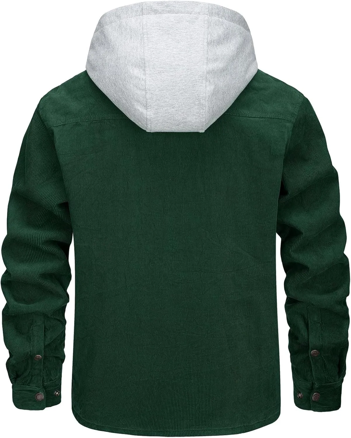 WENKOMG1 Mens Corduroy Coat Winter Fall Quilted Lined Shirt Jacket Long Sleeve Snap Button Down Hooded Outerwear Jacket