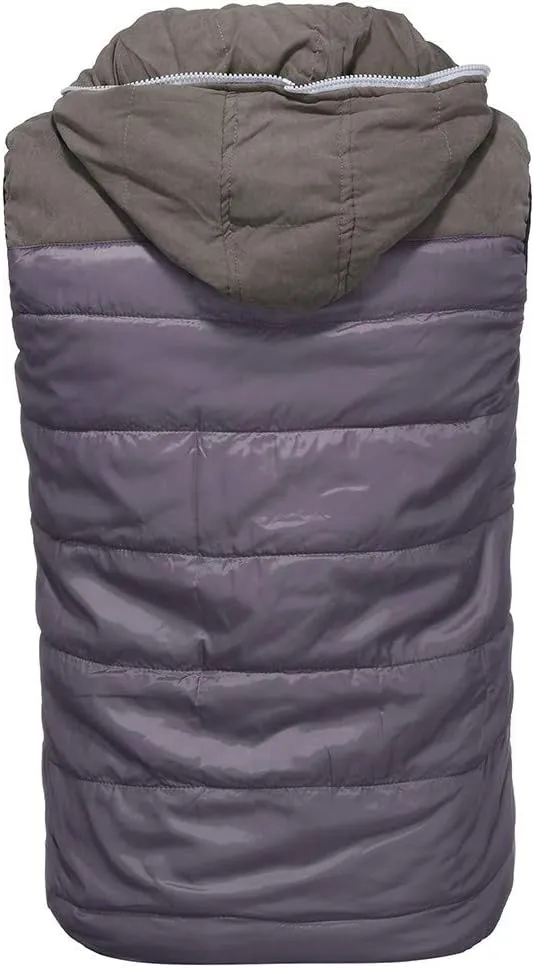 WENKOMG1 Mens Quilted Vest,Zip Up Hooded Waistcoat Warm Cozy Puffer Vest Solid Comfy Sleeveless Outerwear