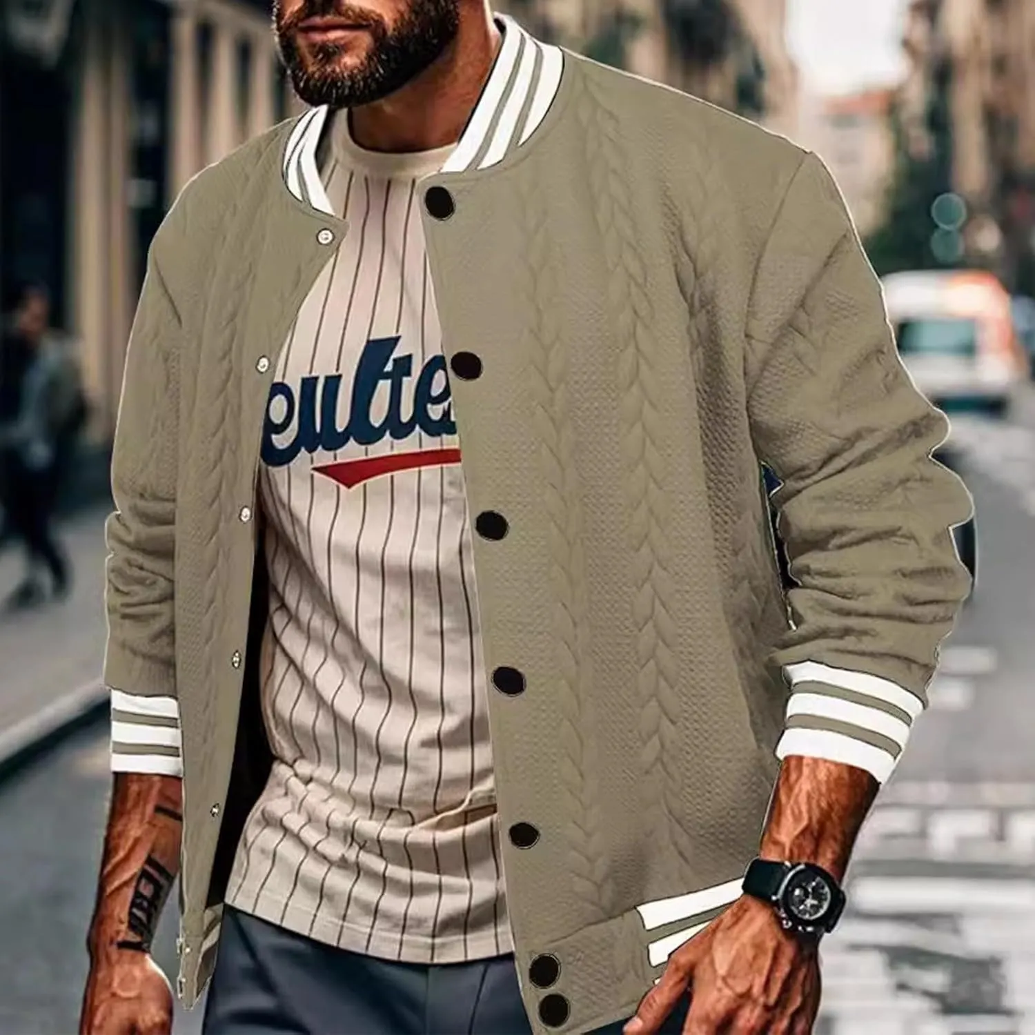 WENKOMG1 Mens Vasity Letterman Jacket Long Sleeve Slim Fit Textured Cotton Blend Baseball Jacket Fashion Bomber Jackets