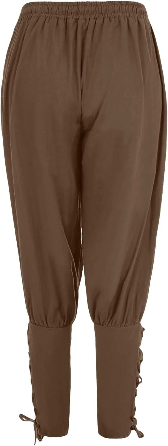 White Linen Pants Men Drawstring Elastic Waist Holiday Yoga Pants Casual Baggy Comfort Capri Trousers with Pockets