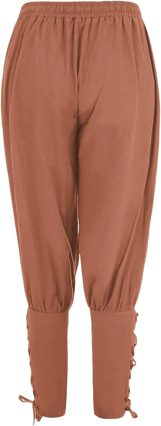 White Linen Pants Men Drawstring Elastic Waist Holiday Yoga Pants Casual Baggy Comfort Capri Trousers with Pockets