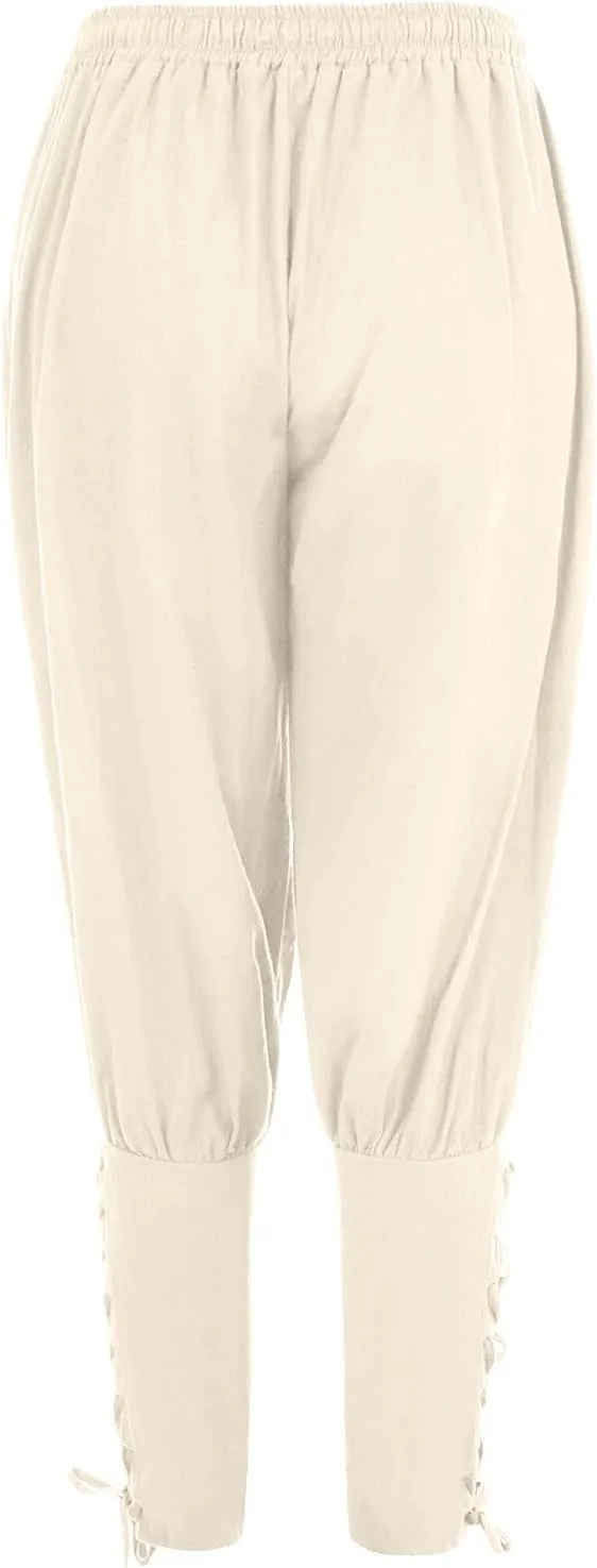 White Linen Pants Men Drawstring Elastic Waist Holiday Yoga Pants Casual Baggy Comfort Capri Trousers with Pockets