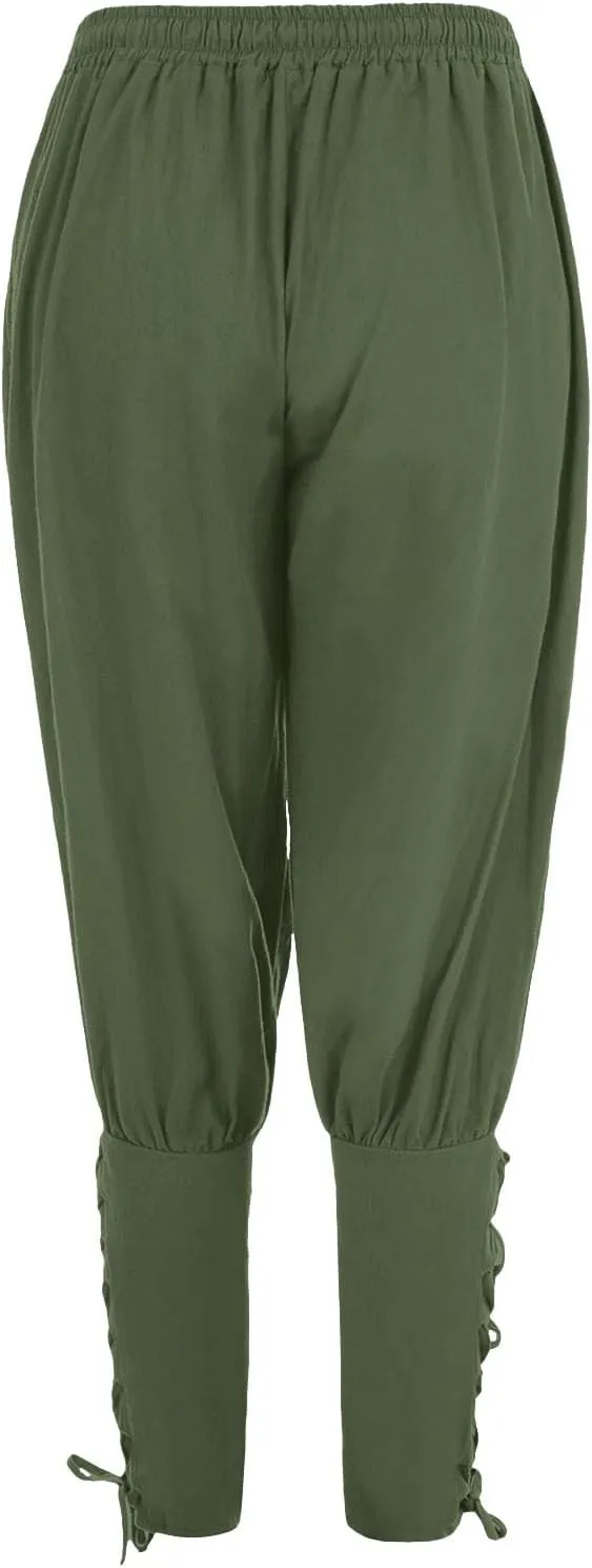 White Linen Pants Men Drawstring Elastic Waist Holiday Yoga Pants Casual Baggy Comfort Capri Trousers with Pockets