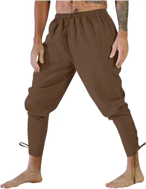 White Linen Pants Men Drawstring Elastic Waist Holiday Yoga Pants Casual Baggy Comfort Capri Trousers with Pockets
