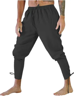 White Linen Pants Men Drawstring Elastic Waist Holiday Yoga Pants Casual Baggy Comfort Capri Trousers with Pockets