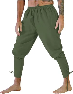 White Linen Pants Men Drawstring Elastic Waist Holiday Yoga Pants Casual Baggy Comfort Capri Trousers with Pockets