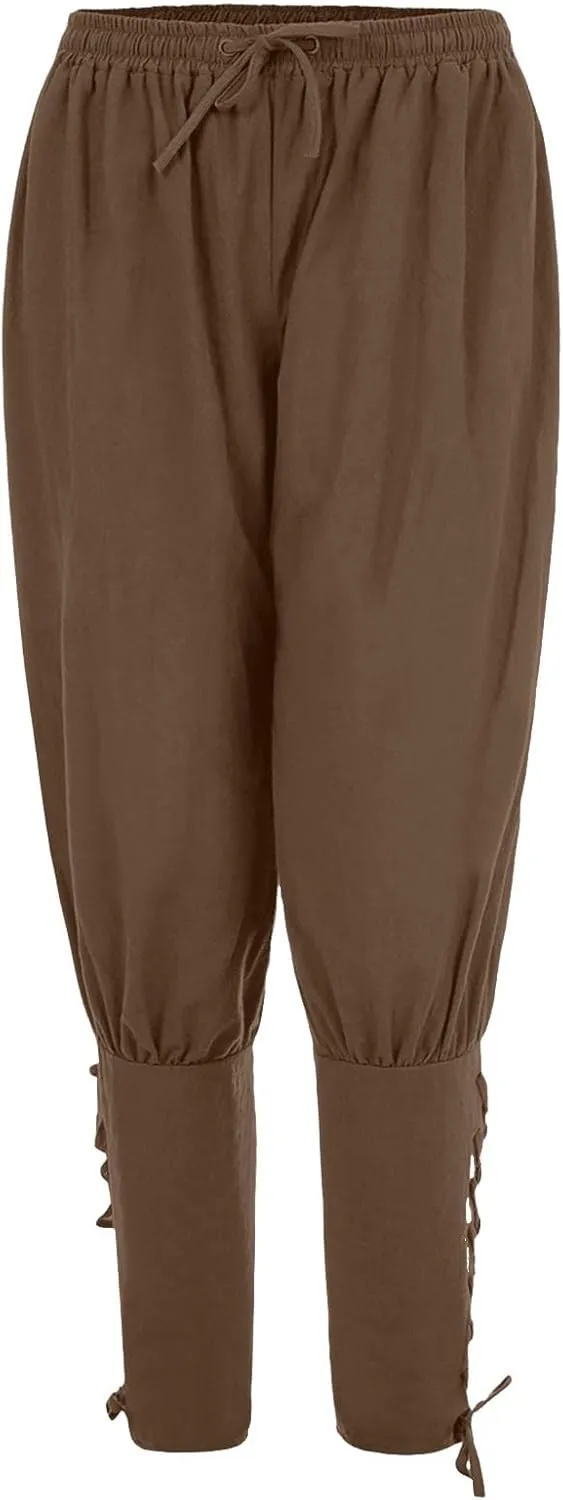 White Linen Pants Men Drawstring Elastic Waist Holiday Yoga Pants Casual Baggy Comfort Capri Trousers with Pockets