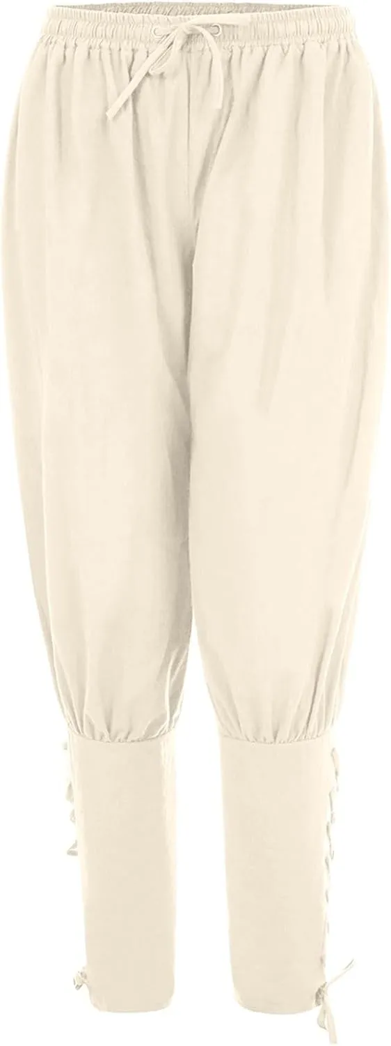 White Linen Pants Men Drawstring Elastic Waist Holiday Yoga Pants Casual Baggy Comfort Capri Trousers with Pockets