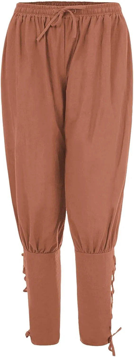 White Linen Pants Men Drawstring Elastic Waist Holiday Yoga Pants Casual Baggy Comfort Capri Trousers with Pockets