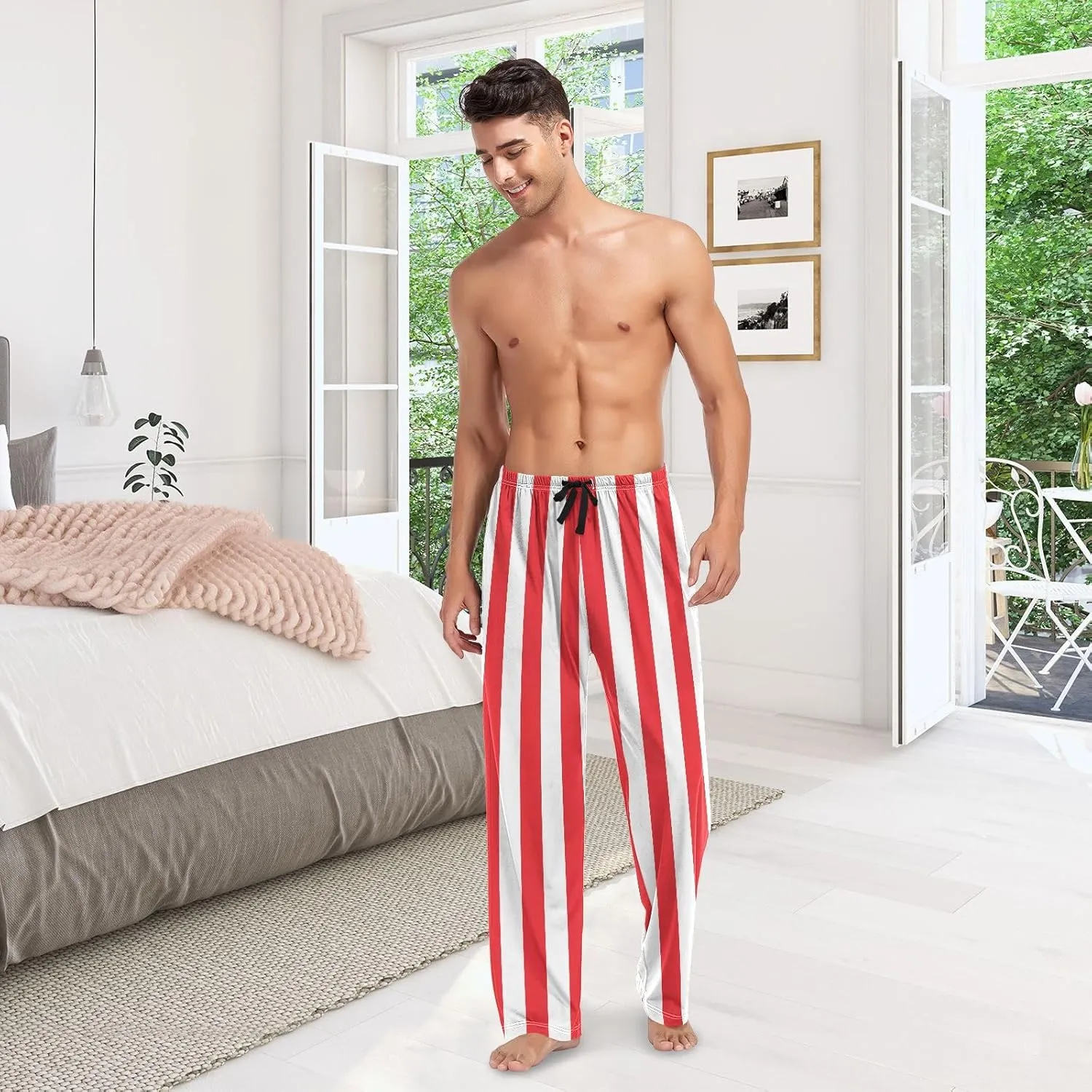 WIHVE Mens Pajama Pants Christmas Stripe Pjs Bottom with Pockets