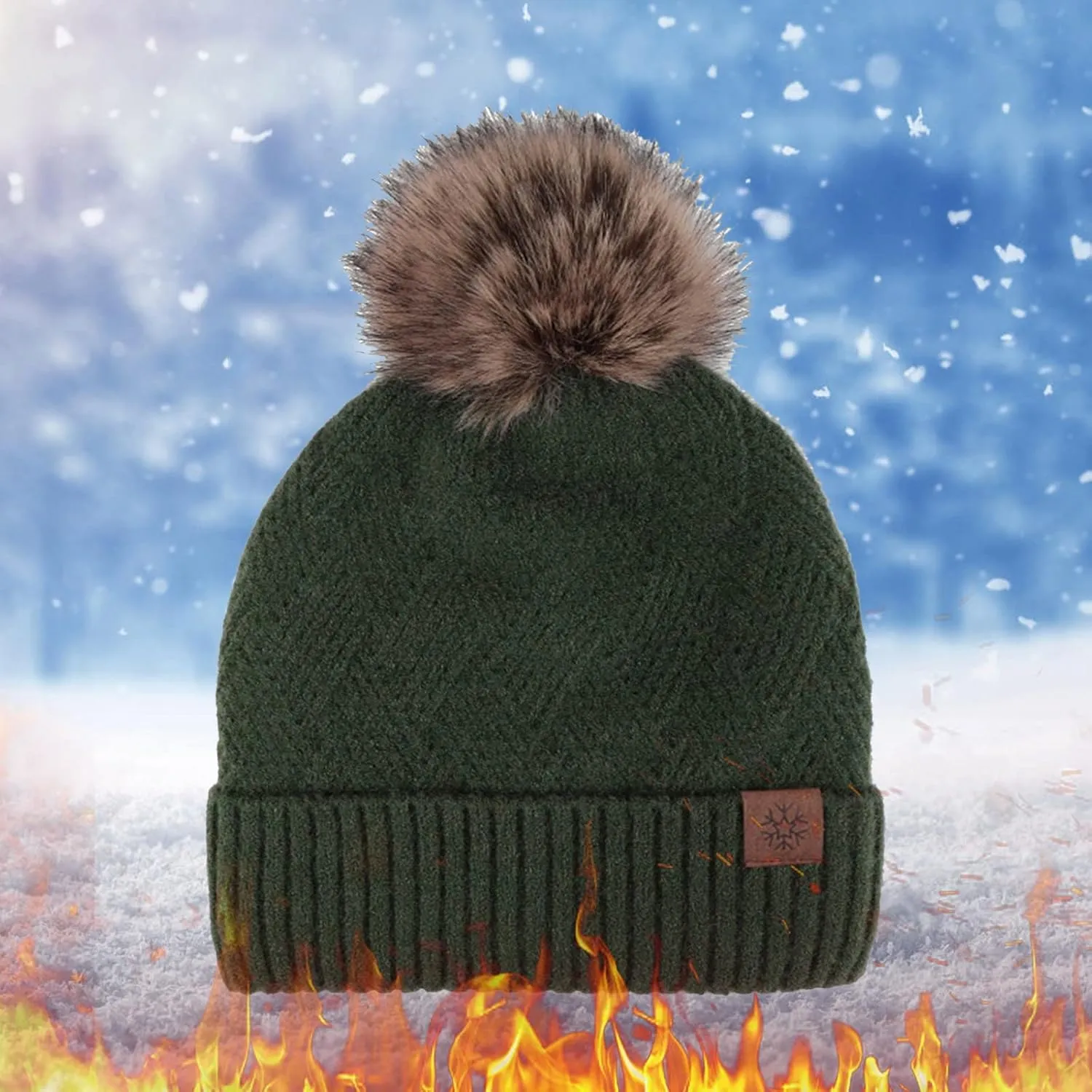 Winter Beanie Hat for Women Warm Ear Knit Hat Outdoor Cute Pom Cover Ears Cap