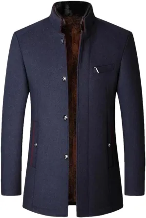 Winter Coats Jackets Mens Woolen Trench Coats Cashmere Blazers Jackets Stand-Up Collar Business Casual Suits Coats