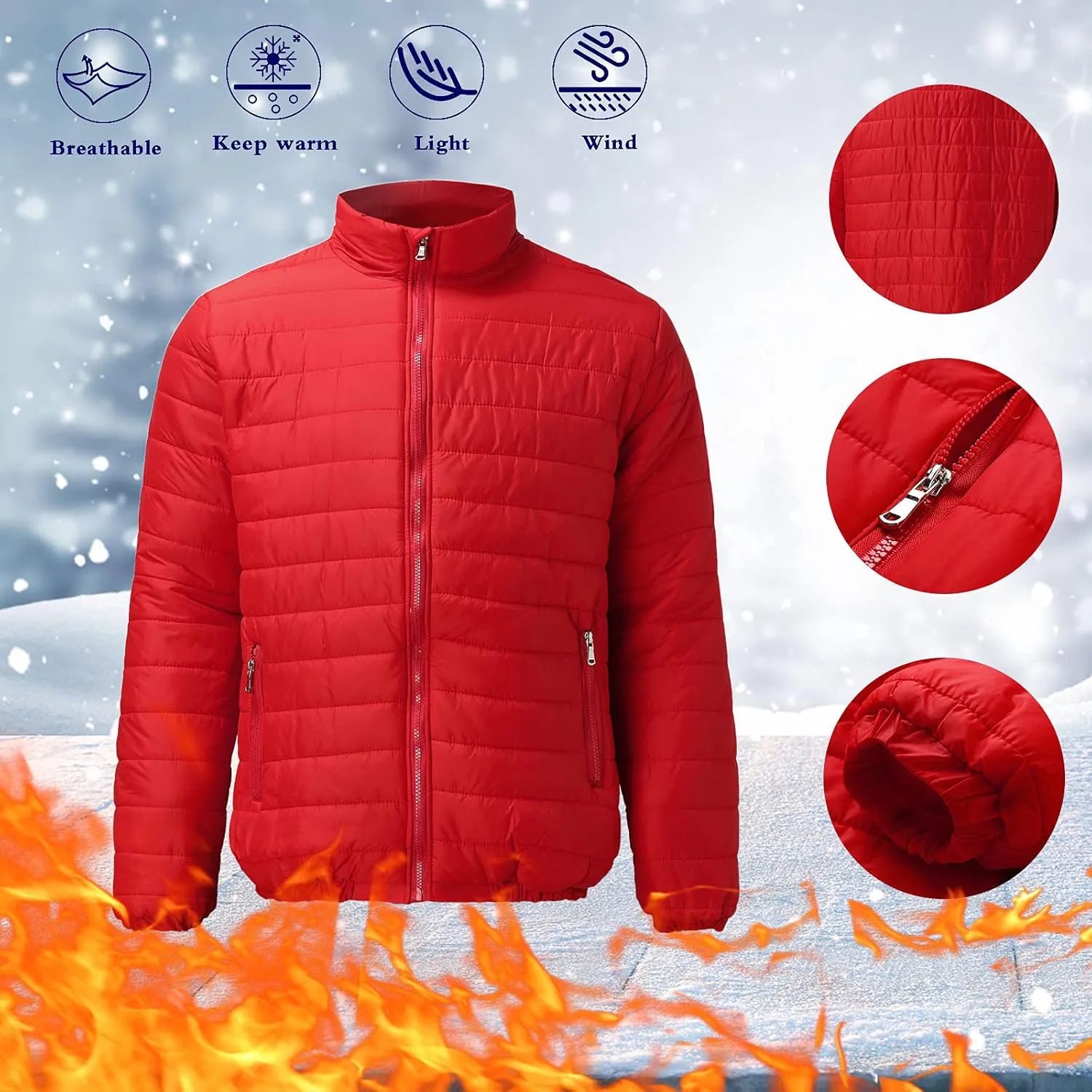 Winter Jackets for Men Zip Up, Mens Puffer Jacket Windproof Lightweight Winter Jackets Warm Coats Insulated Jackets