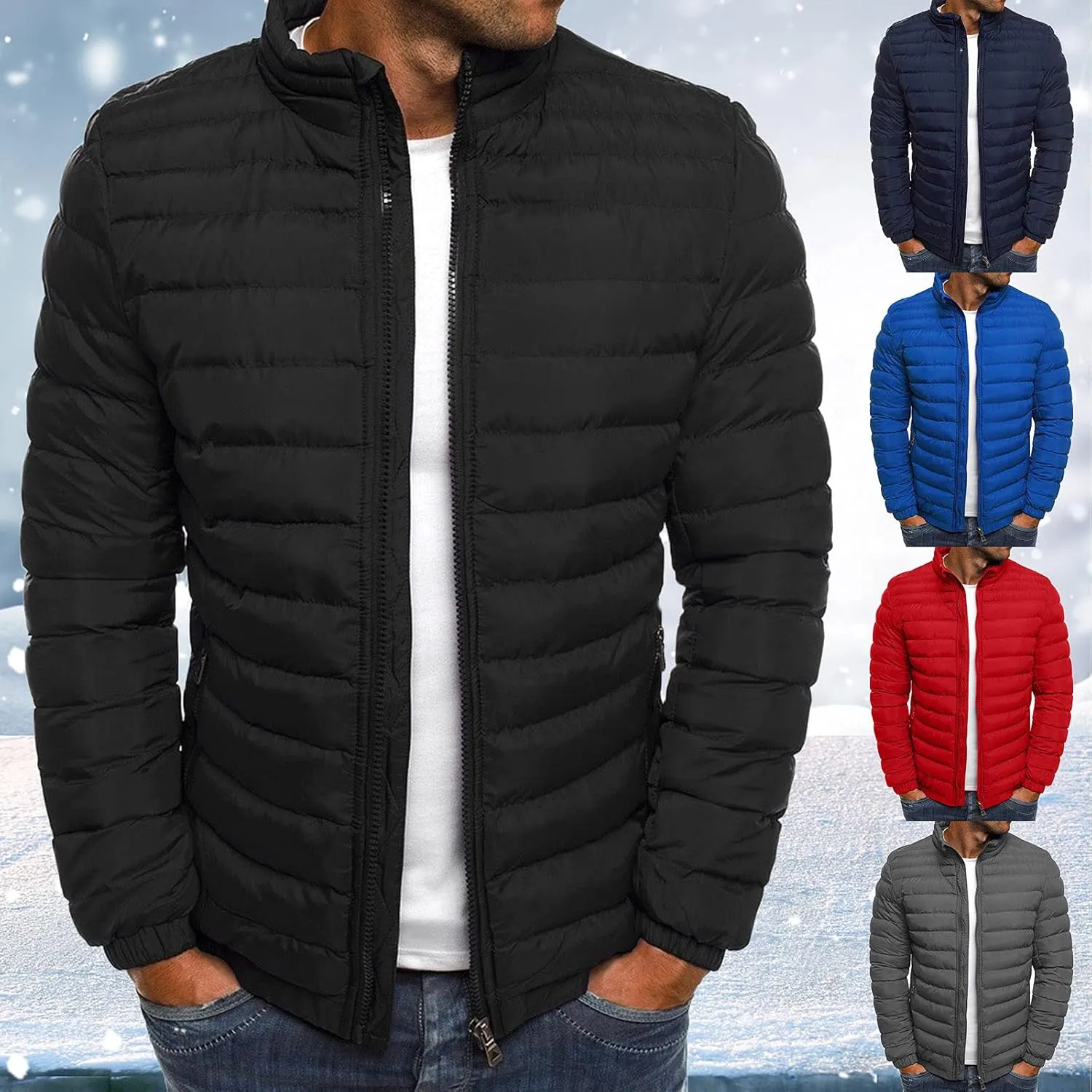 Winter Jackets for Men Zip Up, Mens Puffer Jacket Windproof Lightweight Winter Jackets Warm Coats Insulated Jackets