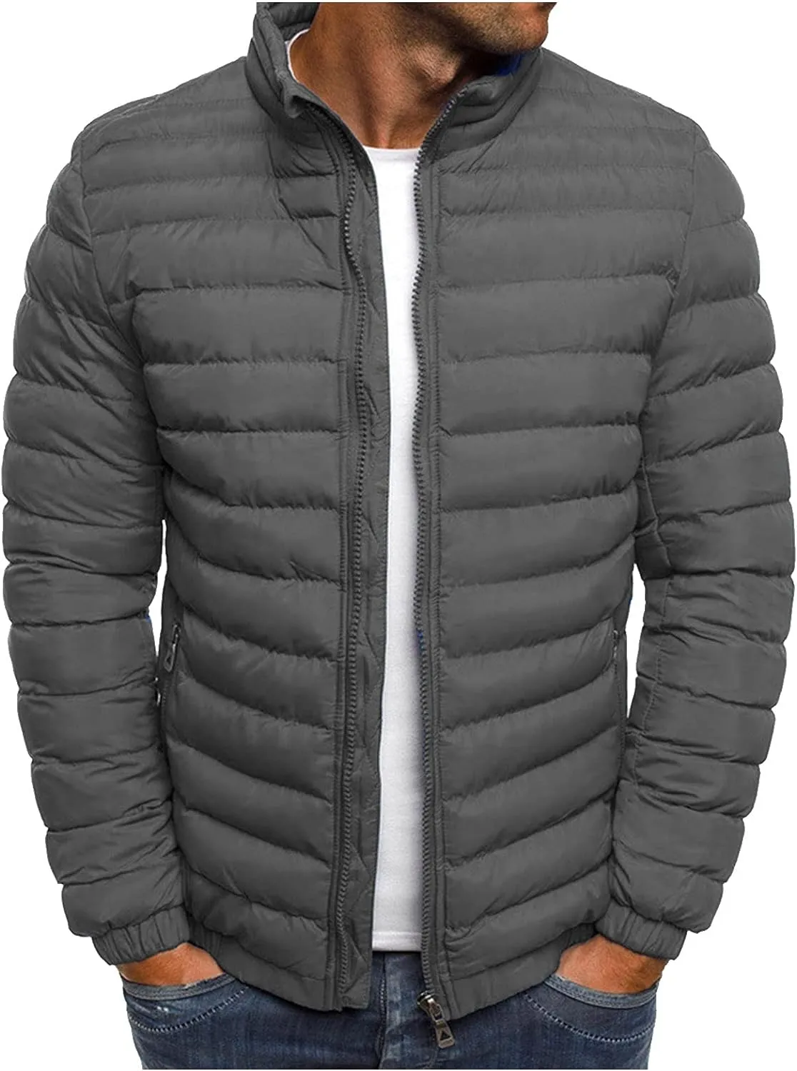 Winter Jackets for Men Zip Up, Mens Puffer Jacket Windproof Lightweight Winter Jackets Warm Coats Insulated Jackets