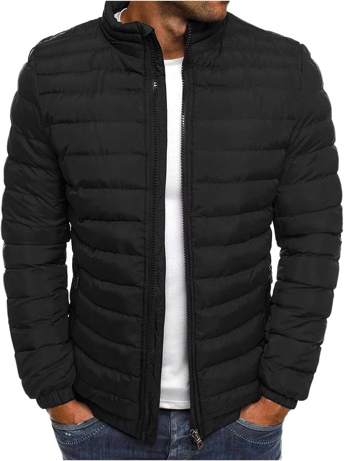 Winter Jackets for Men Zip Up, Mens Puffer Jacket Windproof Lightweight Winter Jackets Warm Coats Insulated Jackets
