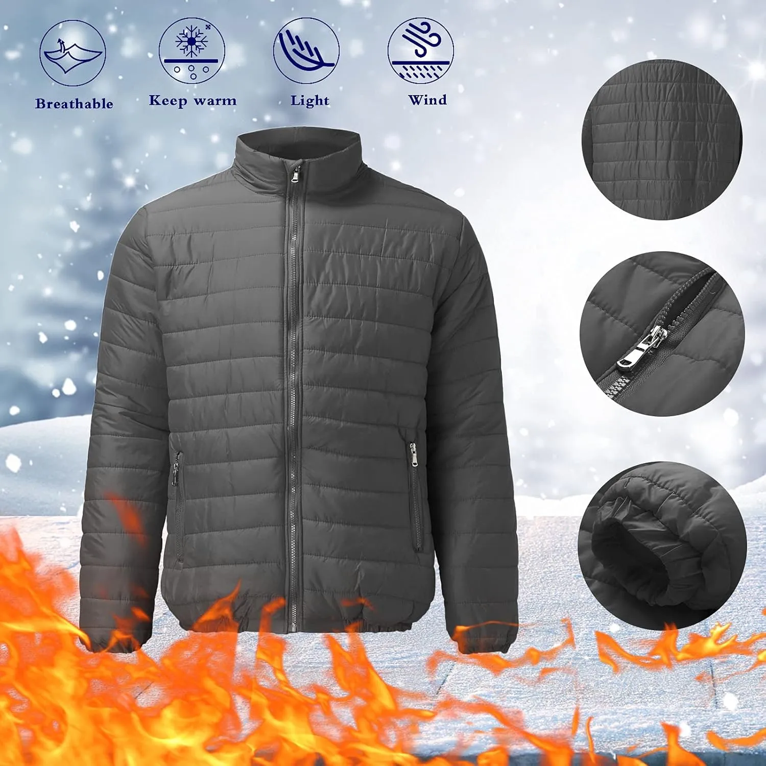 Winter Jackets for Men Zip Up, Mens Puffer Jacket Windproof Lightweight Winter Jackets Warm Coats Insulated Jackets