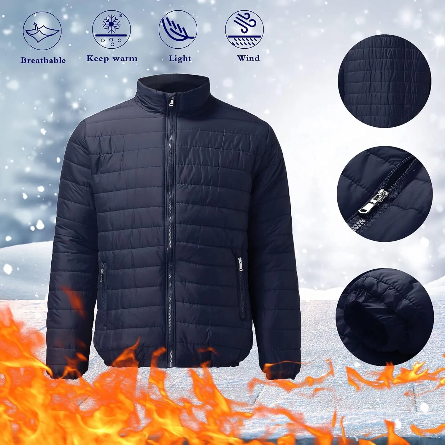 Winter Jackets for Men Zip Up, Mens Puffer Jacket Windproof Lightweight Winter Jackets Warm Coats Insulated Jackets