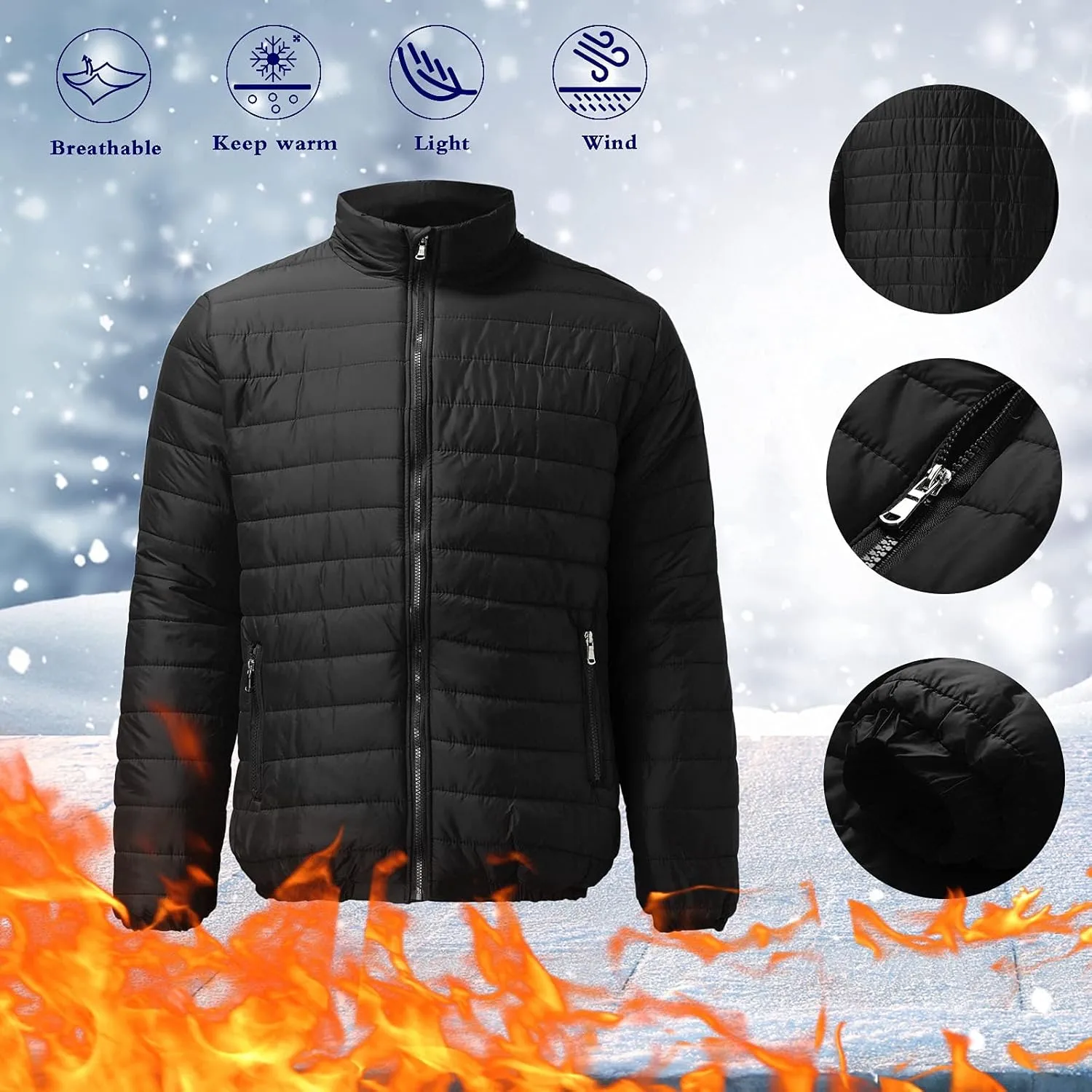 Winter Jackets for Men Zip Up, Mens Puffer Jacket Windproof Lightweight Winter Jackets Warm Coats Insulated Jackets