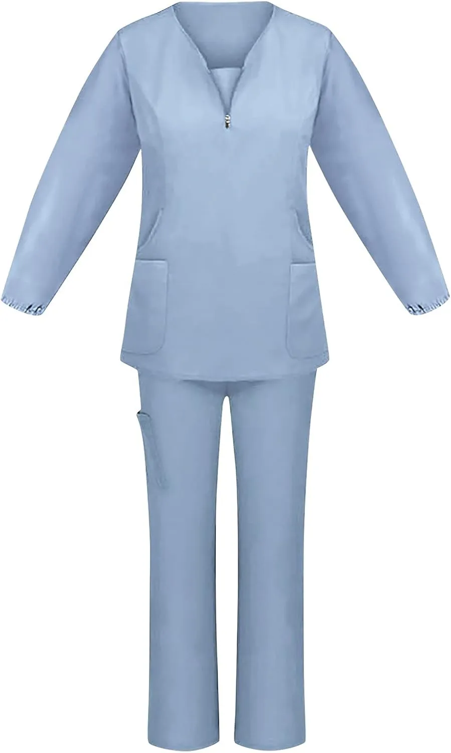 Women Scrubs Set Nursing Uniforms Set V-Neck Scrub Tops with Pockets Cargo Pant Stretch Top Pants with Multi Pocket
