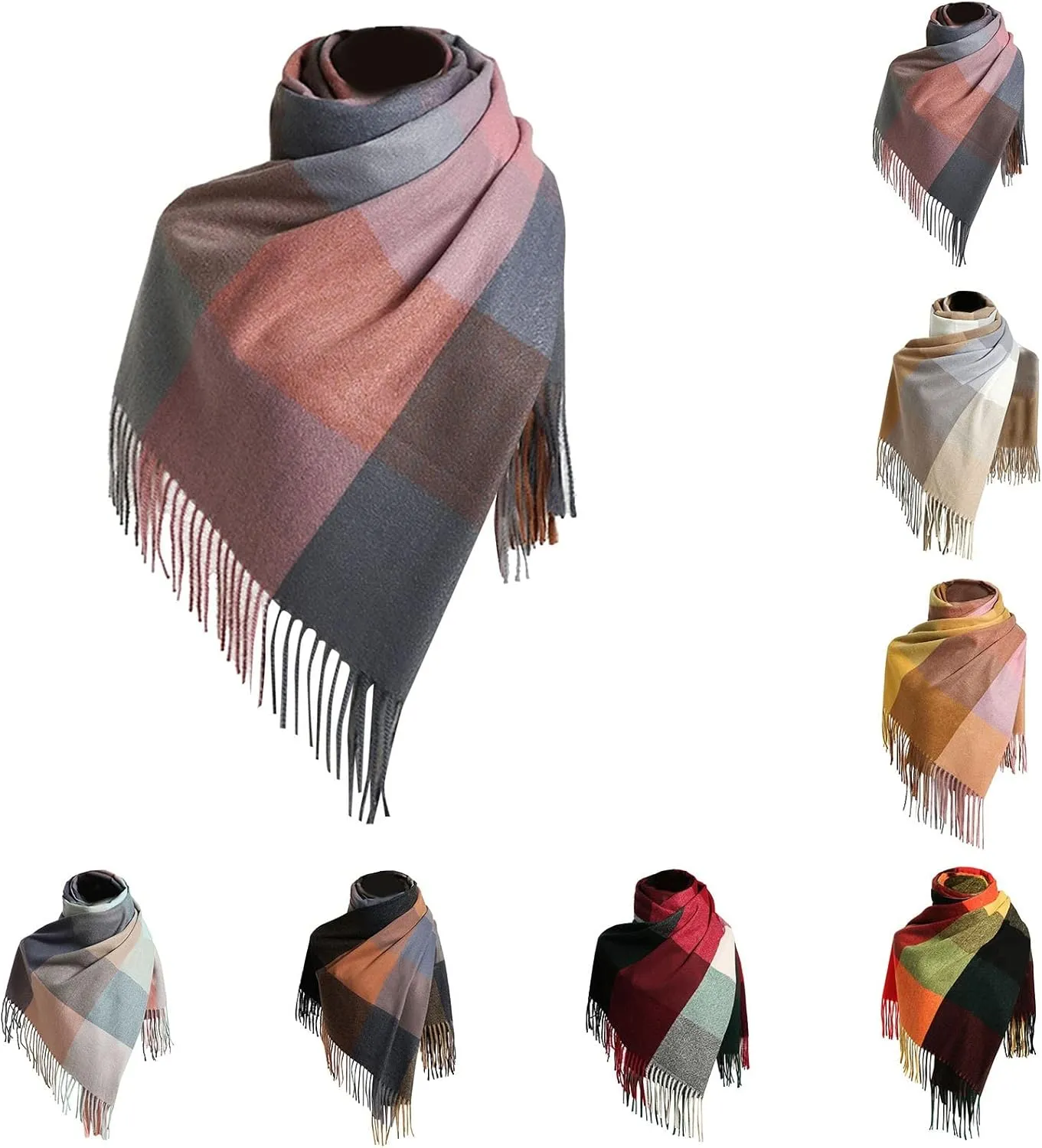 Women Soft Cashmere Blanket Scarf Chunky Oversized Winter Fall Warm Scarf Big Tartan Scarves Wrap Shawl Ladies Gifts