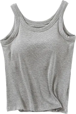 Women V-Neck Camisole with Shelf Bra Slim Fit Cotton Undershirts Cami Shirts for Layering Summer Tank Tops for Women