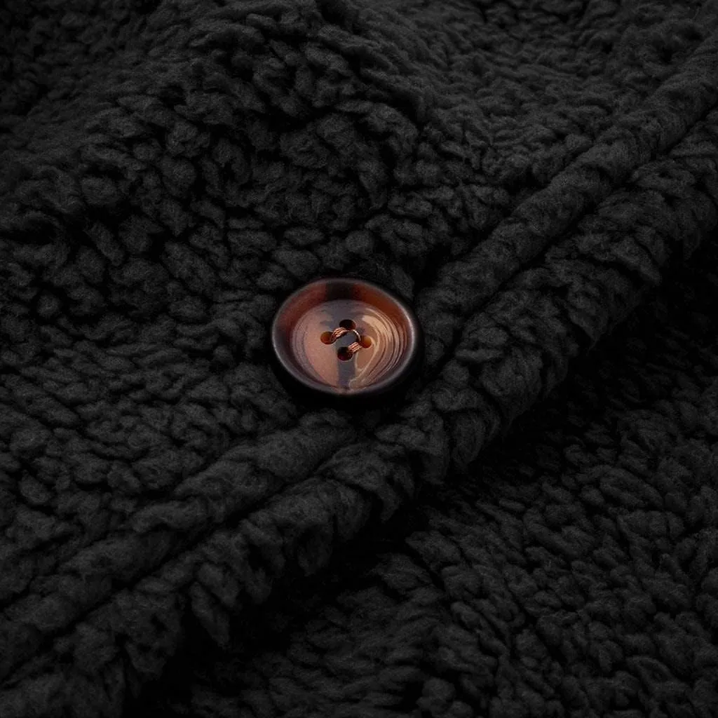 Women Warm Plush Coats Plus Size Sweater Cardigans Button Zipper Hooded Jacket Casual Solid Color Fleece Outerwear Tops