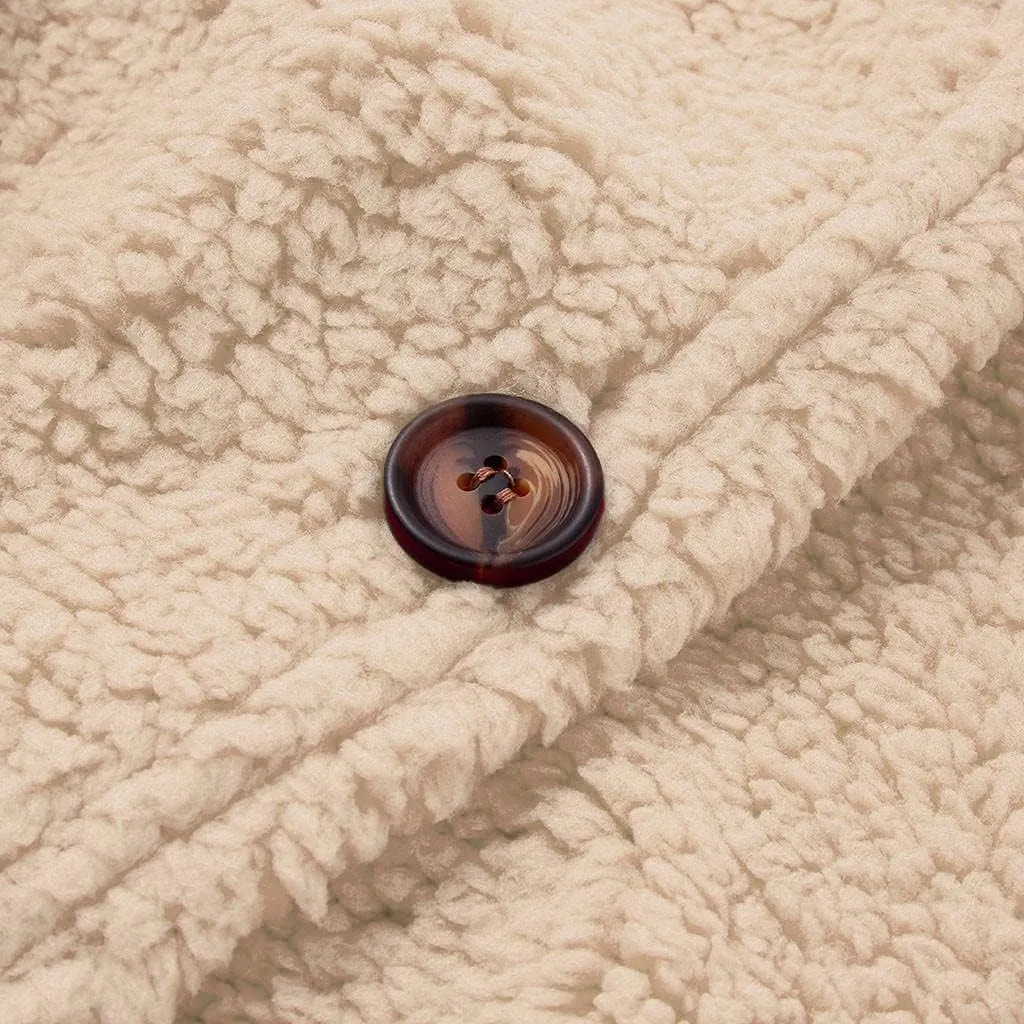 Women Warm Plush Coats Plus Size Sweater Cardigans Button Zipper Hooded Jacket Casual Solid Color Fleece Outerwear Tops