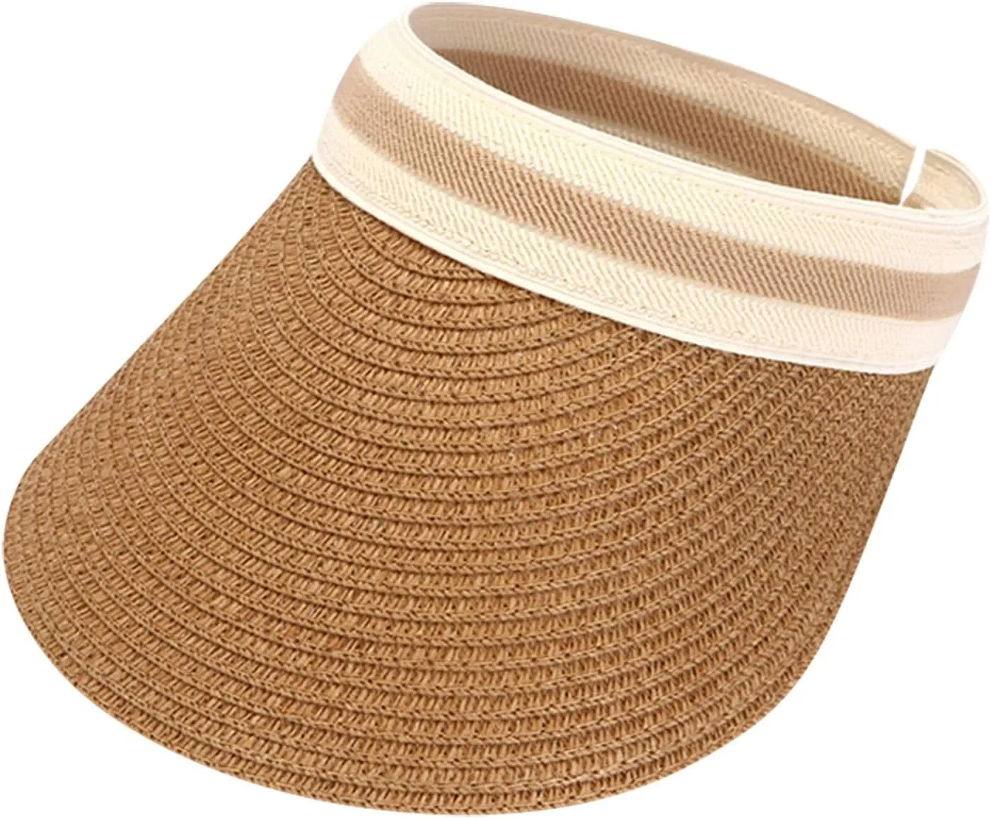 Women Wide Brim Straw Sun Hat Empty Top Messy High Bun Ponytail Visor Hat Tennis Running Beach Hat