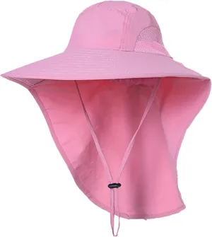 Women Wide Brim Sun Hat Quick Drying Mesh Breathable Bucket Hat Solid Colors Fisherman Cap with Lanyard