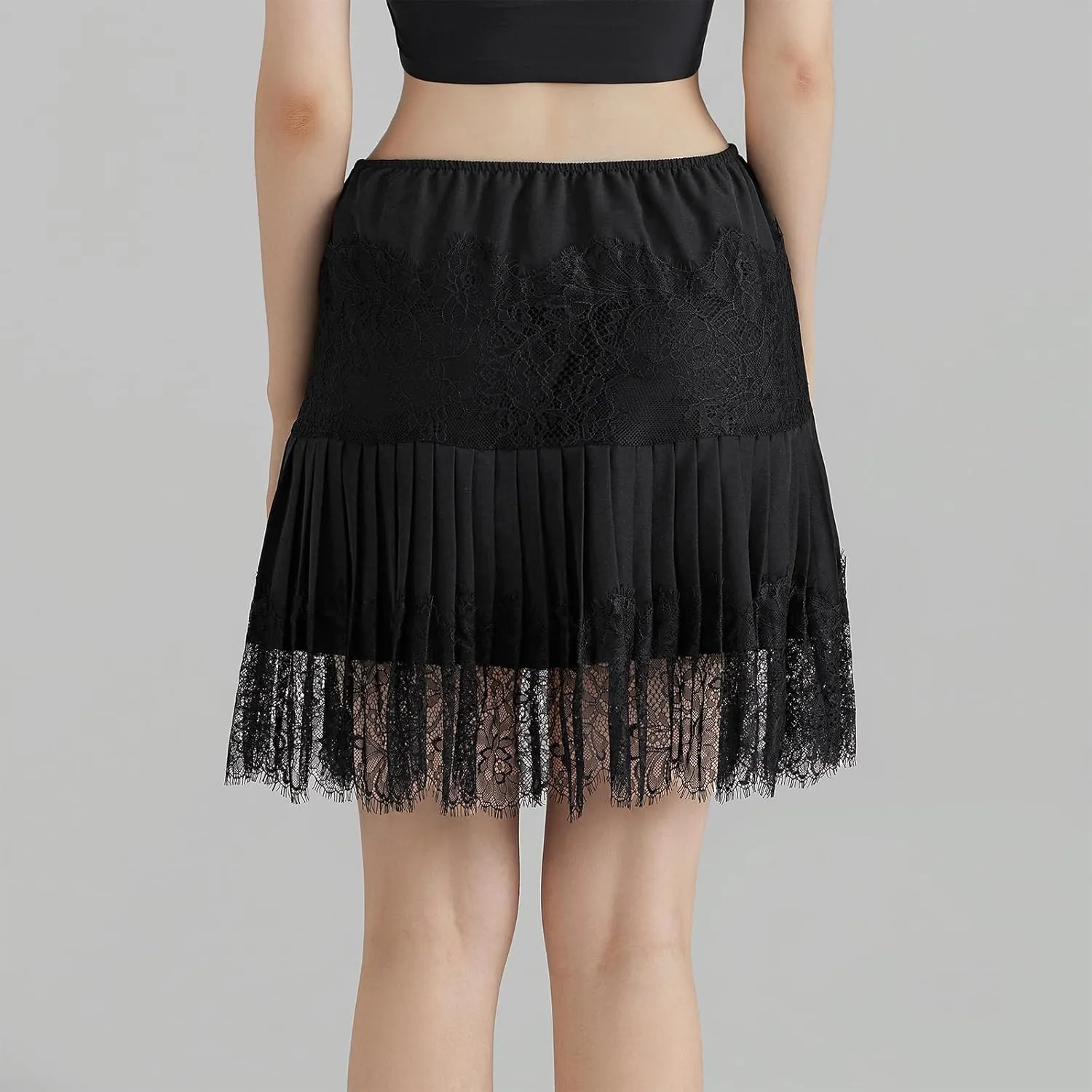Women Y2k Lace Pleated Mini Skirt Low Rise Half Slip Lace Trim Skirt Fairy Mesh Floral Layered Flowy Short Skirts