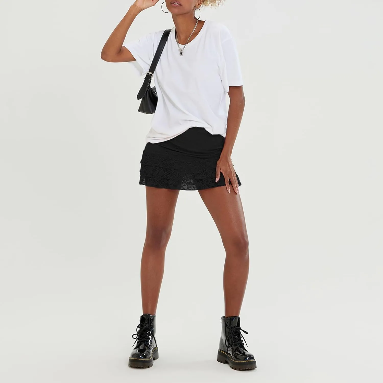 Women Y2k Lace Slip Skirt Low Rise Pleated Mini Skirt A-line Tiered Flowy Ruffle Half Slip Short Skirt Streetwear